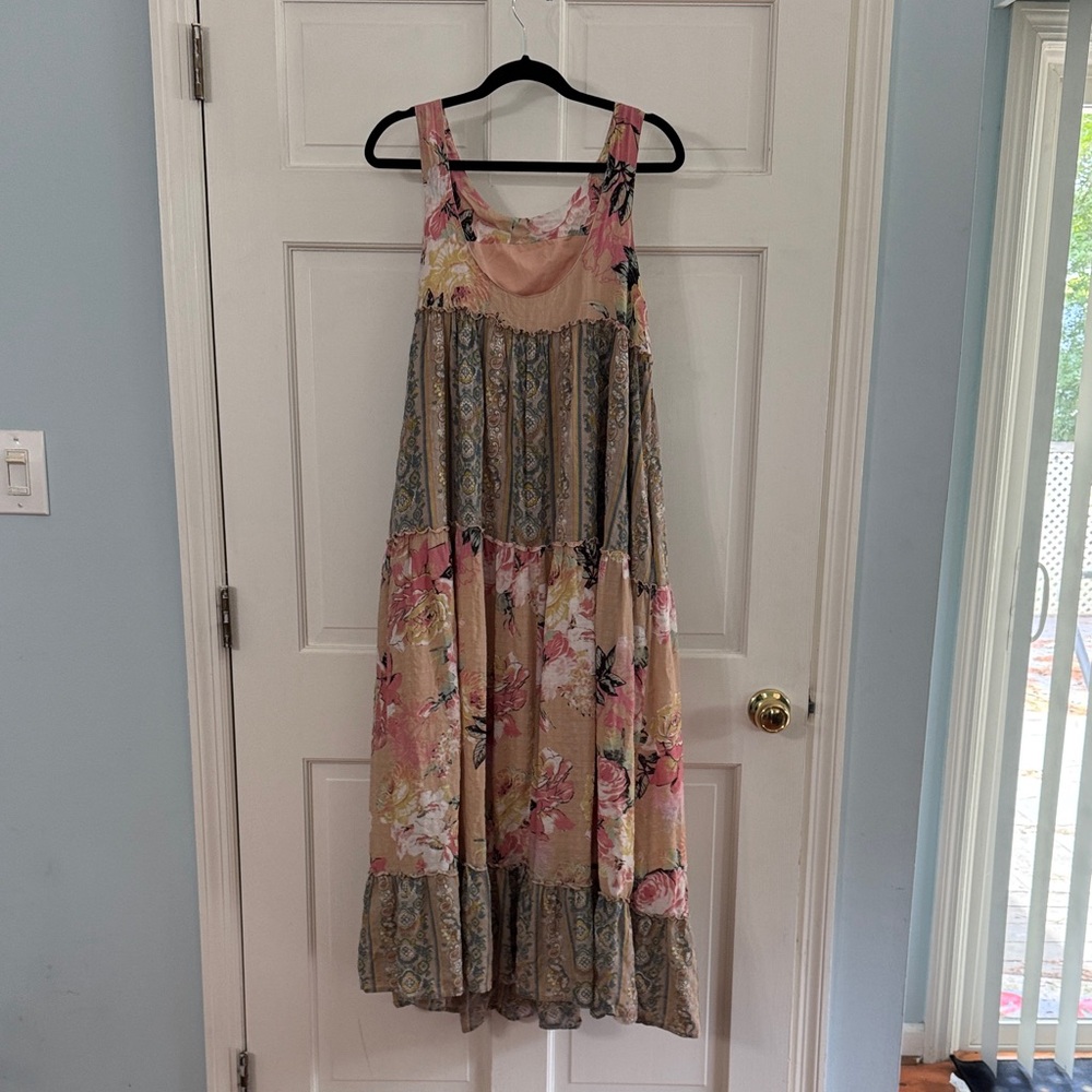 DAVI & DANI Patchwork Floral Maxi Dress - Pink and Beige - Picture 3 of 7
